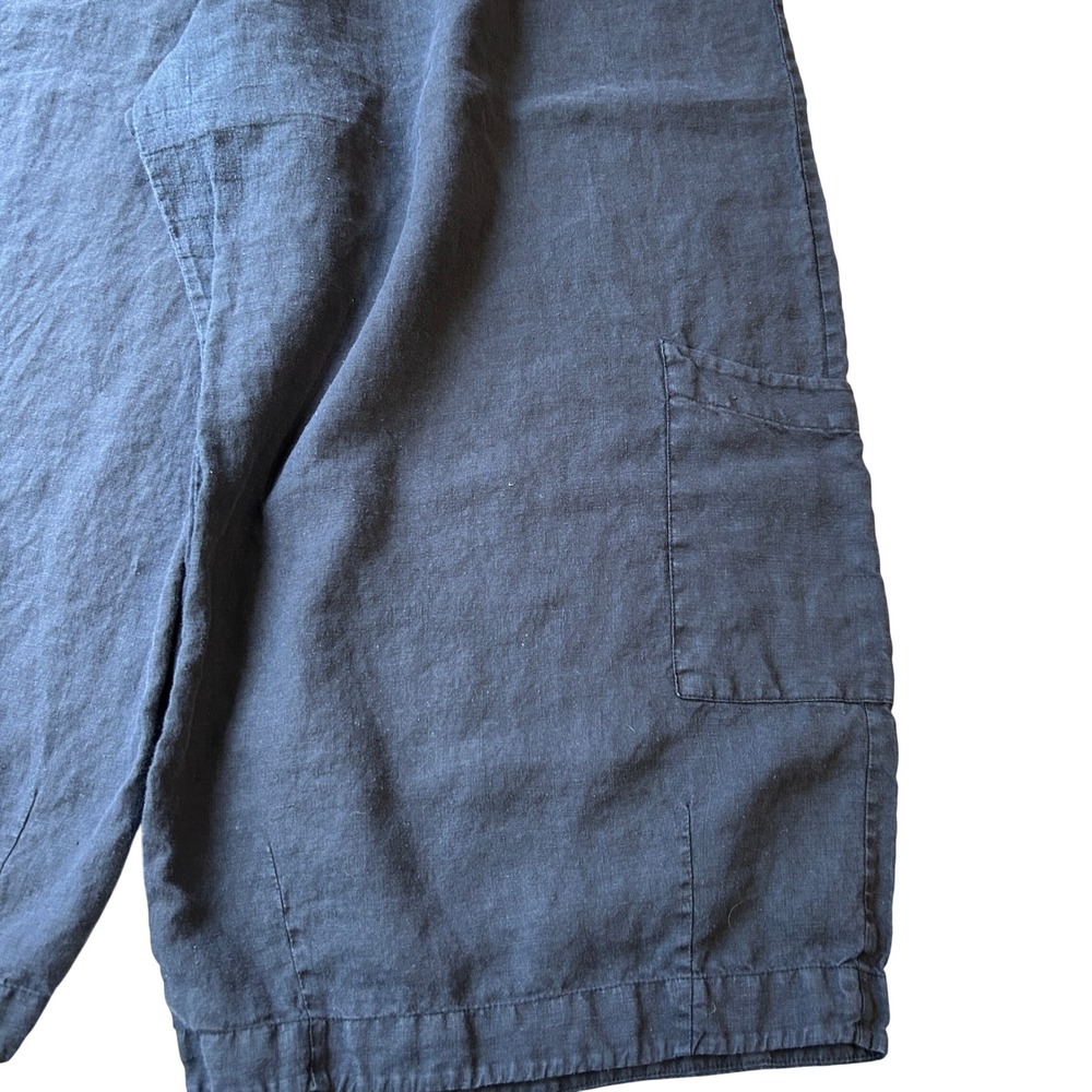 Bryn Walker Linen Barrel Leg Cargo Pants 1X Black Elastic Waist Lagenlook - Picture 4 of 8